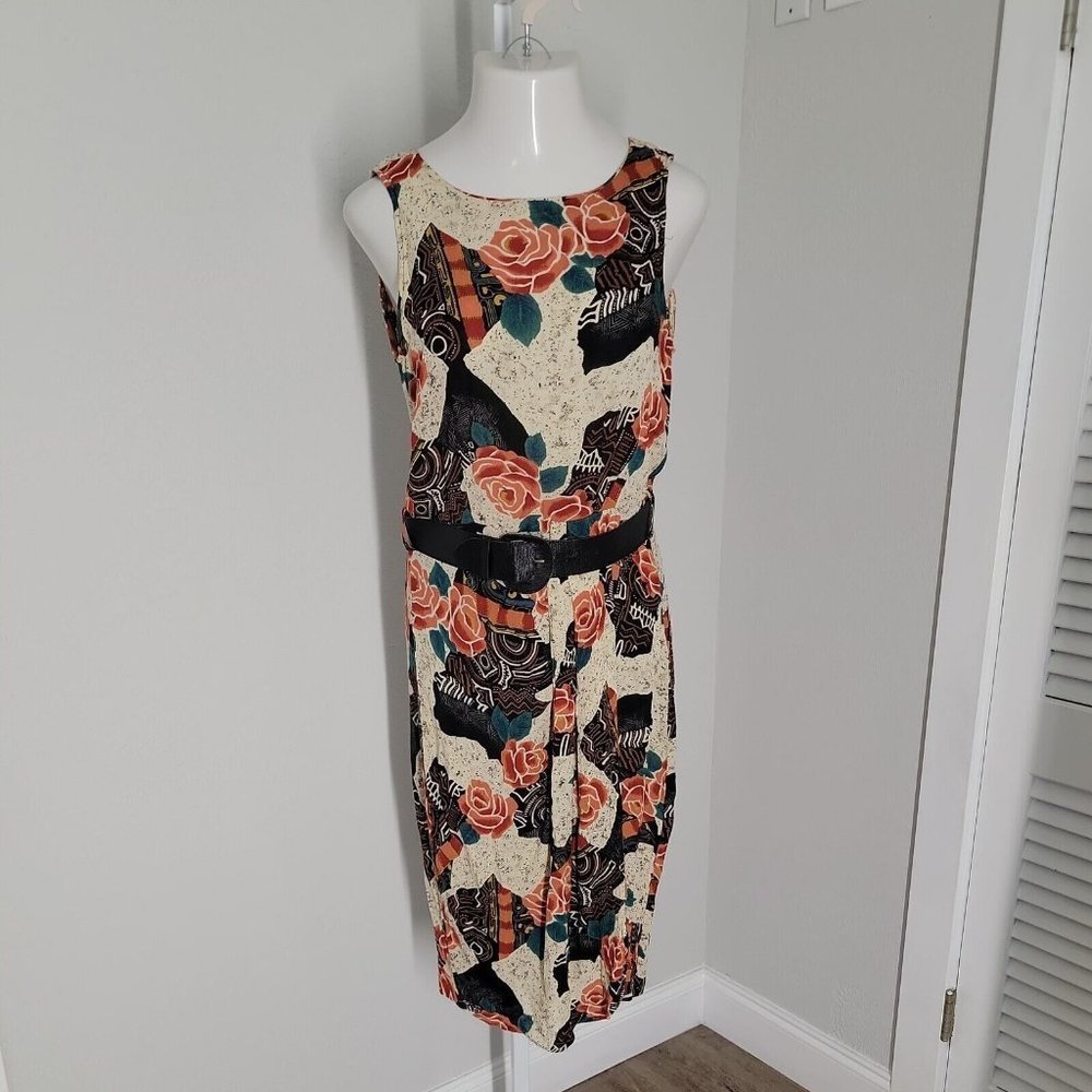 Caroline Wells Vintage Midi Sleeveless Dress ~ Sz 8 ~ Floral ~ Belt